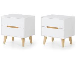 Bedside tables range from elaborate sets of drawers to small tables only big enough for a lamp and a phone. Abdabs Furniture Alicia 2 Drawer Retro Bedside Table White Oak Pair