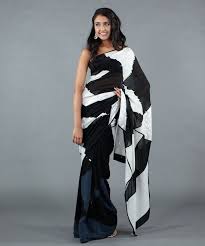 Black And White Striped Saree Blouse Black And White And Sequined All Over Striking Striped Saree By Satya Paul Get It At A Fraction Of The Retial Price Indian Outfits Indian Fashion Saree Dress