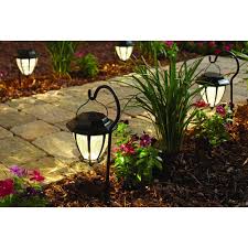 Hampton Bay Solar Matte Black Outdoor Integrated Led Shepard Hook Landscape Path Light With Hammered Glass Outdoor Solar Lights Solar Path Lights Outdoor Solar