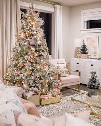 Blush pink flowers for xmas tree. Justatinabit Pink Gold White Christmas Decorations 2019 Home Tour Flocked Christmas Tree Seattle Home Blogger 14 Just A Tina Bit