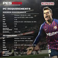 The official pes 2018 system requirements for pc are released by konami. Pc Requirements For The Pc Version Of Pes 2019 Have Been Announced Pes Pro Evolution Soccer 2019 Official Site