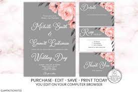 Red Rose Gray Wood Wedding Invitation Printable Wedding Template Rustic Country Farmhouse Wedding Wedding Kit Quick Turnaround Rose Wedding Invitation Packages Wood Wedding Invitations Printable Wedding Invitations