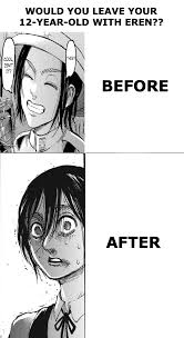 Find images and videos about anime, attack on titan and shingeki no kyojin. Daily Manga Meme 26 Eren Yeager Is A Threat To Society Just Like His Serial Killer Father Titanfolk