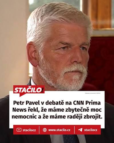 Méně nemocnic a více zbraní? Hnutí STAČILO! říká jasné ne! Prezident Petr Pavel v televizní debatě prohlásil, že v České republice máme zbytečně moc nemocnic a peníze bychom měli raději přesunout do
