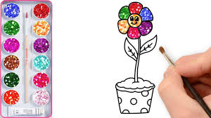 Glitter Flowers Drawing And Coloring How To Draw Flowerpot For Kids Wi Flower Drawing Glitter Flowers Flower Pots