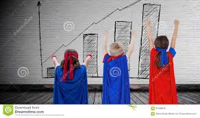 Superhero Kids With Blank Room Background With Bar Chart