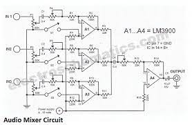 Audio splitter amplifier circuit with tl084 under inside circuits. 3 Channel Audio Mixer Circuit