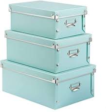 Can be stacked to save space when stored. Amazon Com Seekind Foldable Storage Box With Lids And Handles Decorative 3 In 1 Set Multiple Size Plastic Box For Clothes Toys Cosmetic Books Office Products