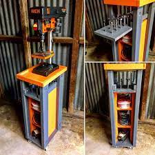 Rolling Drill Press Cart With Bonus Storage Woodworking Projects Diy Woodworking Workbench Woodworking Bench