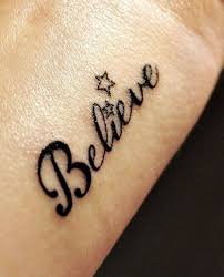 Believe Tattoo Below Tink On Hand Love The Stars Believe Tattoos Tattoos Star Tattoo Designs