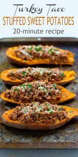 Turkey Taco Stuffed Sweet Potatoes Recipe Healthy Turkey Recipes Ground Turkey Sweet Potato Recipe Sweet Potato Recipes Healthy