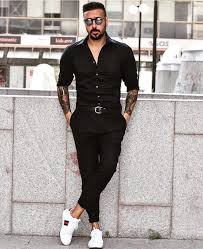 Black Shirt Black Dress Pants Sneaker Black Outfit Men Black Dress Shirt Men Mens Casual Outfits Summer