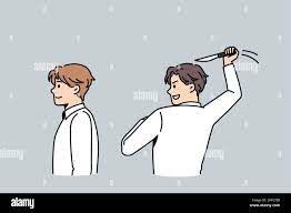 Betrayal and foul play concept. One man friend trying to kill another one  with knife to back standing backwards making betrayal vector illustration  Stock Photo - Alamy