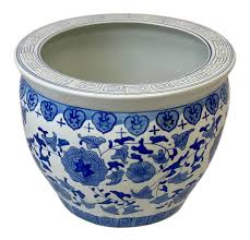 Find the right size ceramic planter for your flowers, herbs, and plants. Vintage Blue White Ceramic Chinoiserie Fish Bowl Planter Chairish