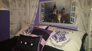 My Daughter Loves Harry Potter But She Loves The Color Purple So I Created This Bedroom For He Harry Potter Room Decor Harry Potter Bedroom Harry Potter Decor
