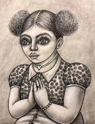 Original Drawing PRAYING GIRL by Jocelyn Bullock 9x12 In Drawings