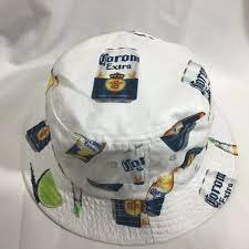 Corona Extra Beer Cans Bottles Lime Large White Bucket Hat Modern Amusement Modernamusement Buckethat Casual Hats For Sale Large White Beer Hat