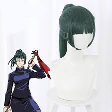 0 (vote up ) ( report comment ) Anime Jujutsu Kaisen Maki Zen In Cosplay Wig Green Color High Ponytail Type Maki Zenin Wigs Costume Accessories Aliexpress