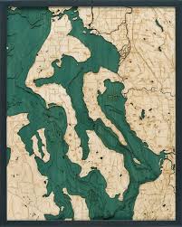 Whidbey Camano Islands 3 D Nautical Wood Chart 24 5 X 31 Dark Frame