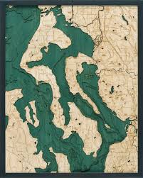 Whidbey Camano Islands 3 D Nautical Wood Chart 24 5 X 31 Dark Frame