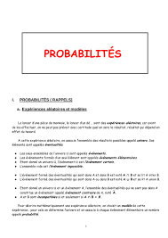 Probabilité (l3m1) / nous verrons les différents événements impossible, contraires ou incompatibles. Cours Probabilites Fichier Pdf