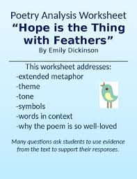 Emily dickinson hope is the thing with feathers. Hope Is The Thing With Feathers Dickinson Poetry Worksheet Extended Metaphor