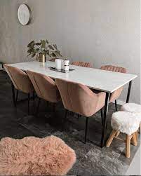 marmen eettafel wit met roze stoelen stoelen voor de eettafel eetkamer idee marmeren eettafels