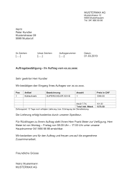 Kostenlose vorlage als pdf, odt, ods, ms word. Auftragsbestatigung Vorlage Muster Schweiz Muster Vorlage Ch