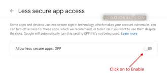 In order for it to work, i must configure my gmail account to allow less secure apps. Enable Less Secure App Access For Gmail Account Pcguide4u