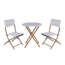 Hampton Bay French Caf 3 Piece Wicker Outdoor Patio Folding Bistro Set 65 51867 The Home Depot In 2020 Bistro Set Small Patio Furniture Bistro Table Set