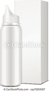 Download Aluminum White Bottle With Sprayer For Nasal Spray With Cardboard Box Vector Realistic Packaging Mockup Template For Your Canstock