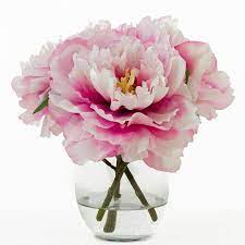 Silk Fuchsia Peony Round Glass Vase 39 Silk Peonies Arrangement Peony Arrangement Flower Arrangements