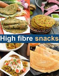 A medium banana comes with 4 grams of fiber and can be used in smoothies, cookies, or sliced and topped over ½ cup greek yogurt for a high fiber, high protein snack, under 200 calories. High Fiber Recipes Indian Fibre Rich Recipes Veg Healthy