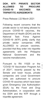 Copy the code below for this covid provider enrollment widget National Task Force Against Covid19 On Twitter Doh Ntf Private Sector Allowed To Procure Covid 19 Vaccines Via Tripartite Agreements Press Release 22 March 2021 Covid19ph Wehealasoneph Covidvaccineph Explainexplainexplain Https T Co