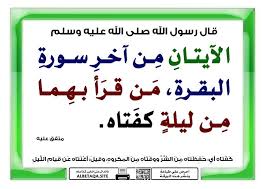 الآيتان من آخر سورة البقرة قال رسول الله صلى الله عليه وسلم الآيتان من آخر سورة البقرة من قرأ بهما من ليلة كفتاه متفق عليه كفتاه أي ح Novelty Sign Novelty