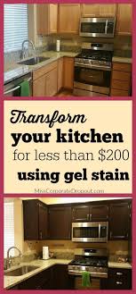 How To Transform Your Kitchen For Under 200 Gel Staining Cabinets Stained Kitchen Cabinets Diy Kitchen Cabinets Small Kitchen Cabinets