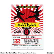 Karate Kid Martial Arts Cobra Kai Invitation Zazzle Com In 2021 Martial Arts Kids Martial Arts Birthday Art Birthday Party