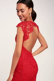 Romance Language Red Backless Lace Dress Backless Lace Dress Red Lace Long Sleeve Dress Red Long Sleeve Bodycon Dress