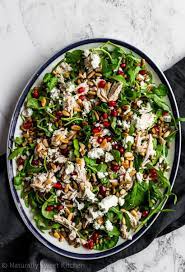 Warm Pomegranate Chicken Salad With Grains Feta