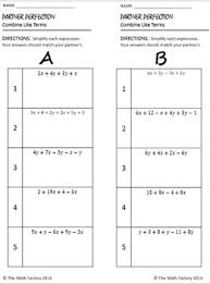 Combine like terms for each expression. Combining Like Terms Differentiated Partner Worksheet Exponent Of One