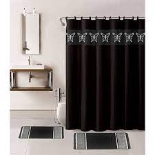 Free delivery and returns on ebay plus items for plus members. 15 Piece Hotel Bathroom Sets 2 Non Slip Bath Mats Rugs Fabric Shower Curtain 12 Hooks Butterfly Black Walmart Com Walmart Com