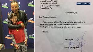 Bruce Springsteen signs Philadelphia fifth-grader's absence note ...