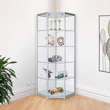 .corner knuckles with zinc alloy chrome plate finish. Silver Corner Glass Display Cabinet 650mm Displaysense