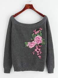 Embroidered Flower Patch Raglan Sleeve Jumper Tig Isi Ceket Orgu Modelleri Tig Isleri