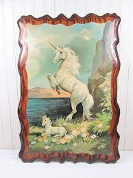 Vintage Unicorn Wood Decoupage Wall Art Plaque Wooden Fantasy Kitsch Retro Art Wall Art Plaques Resin Wall Art