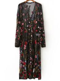 Shop V Neckline Floral Embroidery Sheer Mesh Dress Online Shein Offers V Neckline Floral Embroidery Sheer Me Fashion Sheer Embroidered Dress Black Sheer Dress
