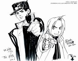 Quick sketches and works in progress are not allowed. Official Artwork Of Jotaro Kujo By Hirohiko Araki And Edward Elric By Hiromu Arakawa Crossover Artwork Is From 2011 Fullmetalalchemist