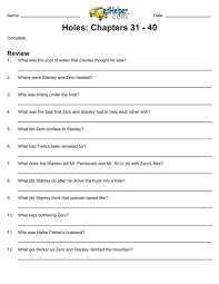 Language arts worksheets teacher worksheets love teacher teacher stuff holes book louis sachar reading resources reading lists english lesson plans. Holes Chapters 31 40