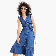 Midi Wrap Dress In Chambray Women S Dresses J Crew Dresses