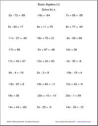 A variety of algebra worksheets that teachers can print and give to students as homework or classwork. Basic Algebra 1 Worksheet Abcteach